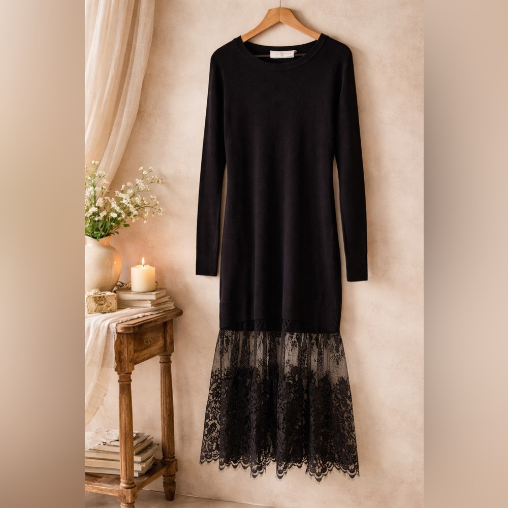 Elegant Knit Lace Hem Dress